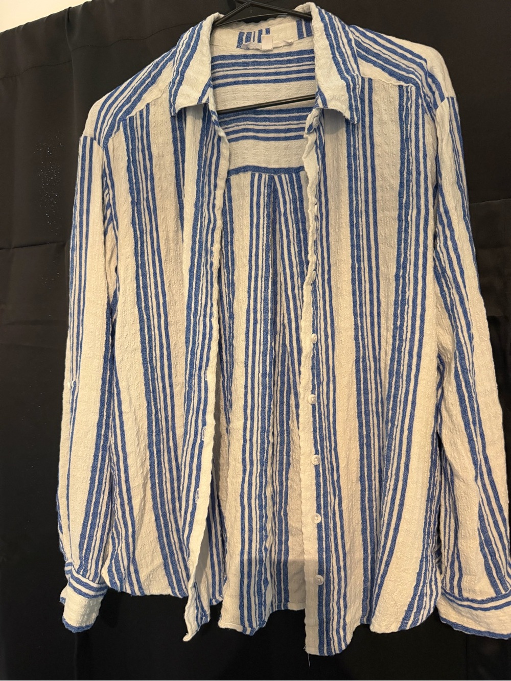 Blue and White Striped Womens Button-Up Shirt